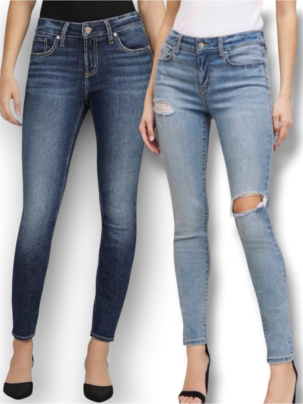 Dynamite DYNDNM Kate Skinny Jeans Dark & Light Blue Duo Size 25 Inseam 29”